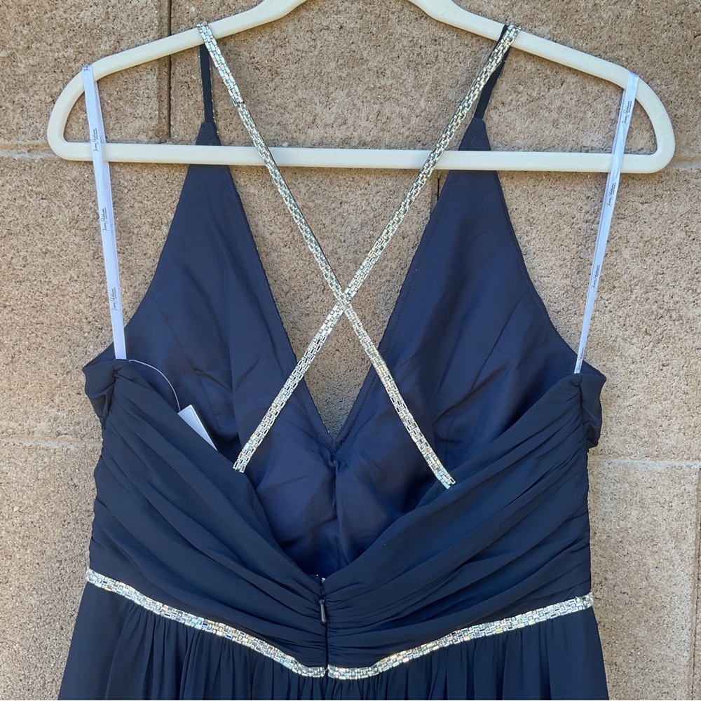 NWT Jenny Packham Chiffon Rhinestone Beaded Maxi Dress Gown Cocktail JP1009 Blue - Picture 8 of 12